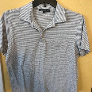 SLATE & STONE MENS MEDIUM POLO WHITE GRAY STRIPES